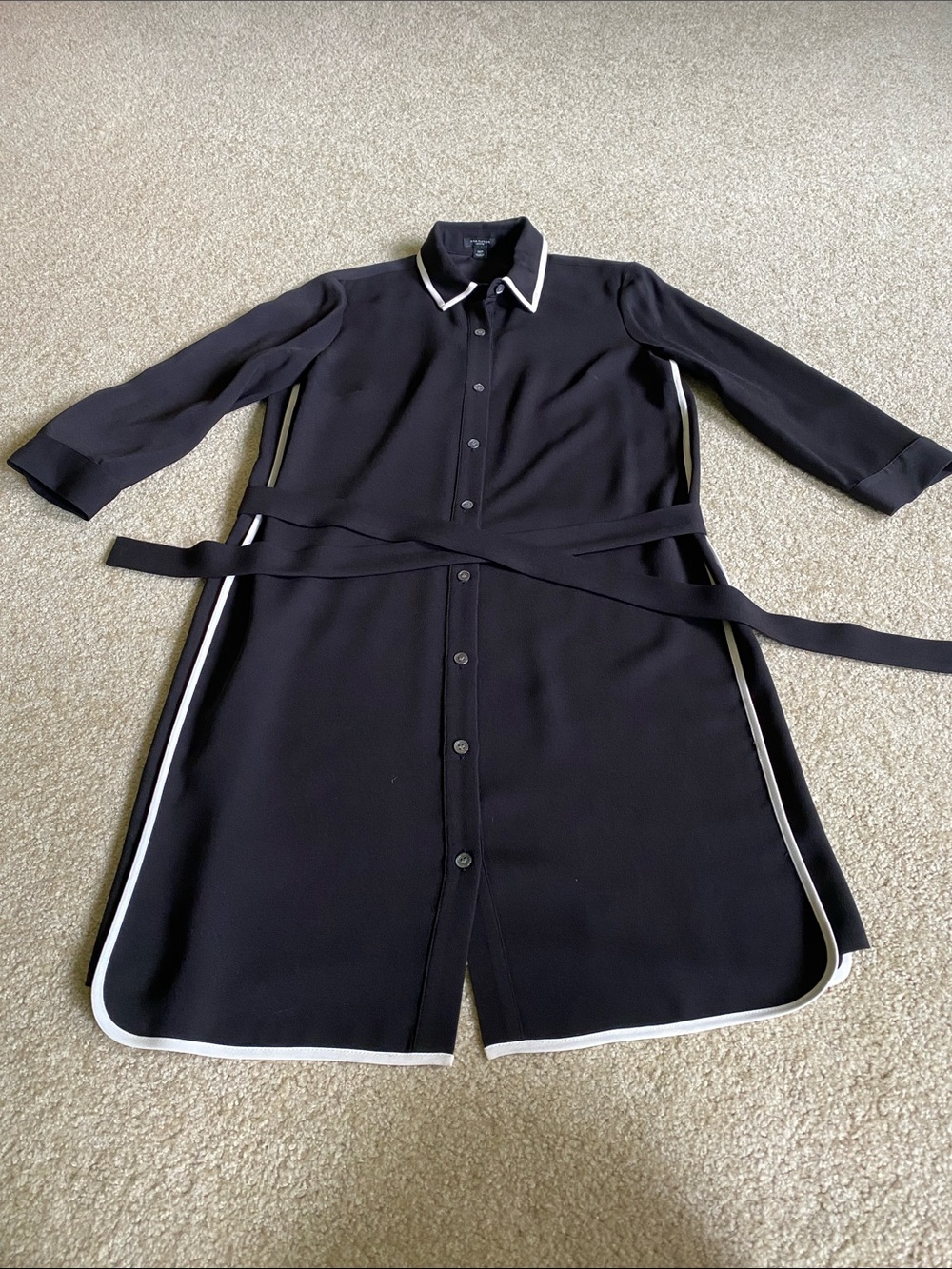 Ann Taylor Black Mini Shirt Dress with White Trim